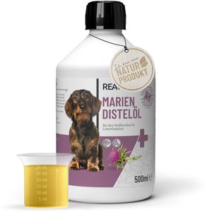 REAVET Mariendistelöl für Hunde & Pferde 500ml – Naturrein in  – Barf Zusatz, Distelöl Hund, Barf Öl Mariendistel-Öl Hund I Reich an Vitamin E, Omega-6, Omega-9