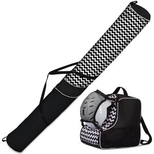 Premium SET Skitasche und Skischuhtasche für 1 Paar Ski-Stöcke-Schuhe-Helm mit abnehmbarer Netztasche Zig Zag mit Netz