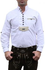 Trachtenhemd für Trachten Lederhosen Trachtenmode weiß GW1263, Größe:S