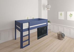 DEA Halbhochbett mit Tafel 90 x 160/200 cm Denim Blau, Liegefläche:90 x 200 cm, Bettpfosten:gleich Bettgestell