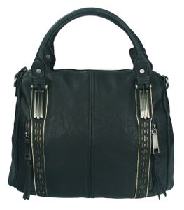 Damen Handtasche LONDON 1 Henkeltasche Umhängetasche mit Reißverschluss  Farbe: schwarz