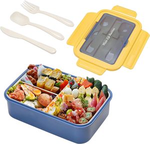 Brotdose Kinder mit 3 Fächern, Bento Box Erwachsene 1400 ml Lunch Box für Erwachsene und Kinder, Mikrowellen- und Spülmaschinenfest (Blau)