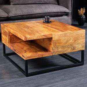 riess-ambiente Massivholz Couchtisch GIANT 60cm natur Sheesham stone finish Metall schwarz mit Ablage Beistelltisch Tisch