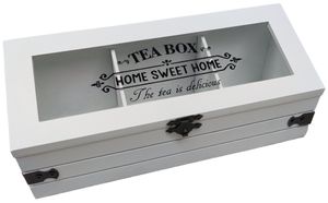 Teekiste Teeaufbewahrung Teebox Holzkiste Teebeutel Box Dose 3 Fächer 24x9x9cm Weiß HZ900