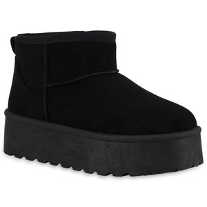 VAN HILL Damen Warm Gefüttert Winter Boots Stiefeletten Profil-Sohle Schuhe 840782, Farbe: Schwarz, Größe: 39