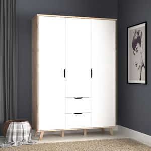 FORTE VANKKA Kleiderschrank mit 2 Türen und 2 Schubladen, Holzwerkstoff, Planked Eiche / Weiß, B/H/T: 139,4 / 201,5 / 52,7 cm