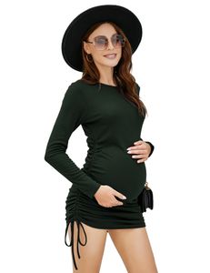 Acekool Damen Umstandskleid Langarm Schwangerschaftskleid Etuikleid fš¹r Schwangere, Dunkelgrš¹n, XL
