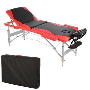 Massageliege Massagebank 3 Zonen Schwarz/Rot Kopfstütze Tasche  Ergonomische Mobile Massagebett Tragbar Holzfüßen Höhenverstellbaren Kosmetikliege