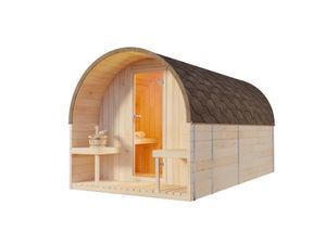 FinnTherm Fasssauna ScandiPod Deluxe Fasssauna 2 Sitzbänke aus Holz, Sauna mit 42 mm Wandstärke, Außensauna