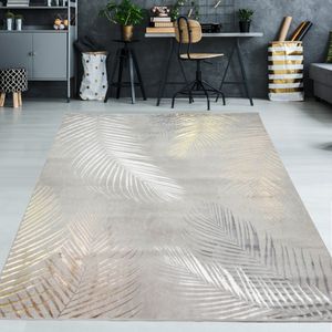 Designer Teppich mit Palmzweige grau gold Größe - 120x170 cm