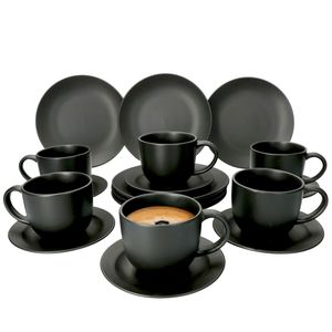 18-tlg. Kaffee-Service Lampart Nero 6 Personen I Tasse + Untertasse + Teller