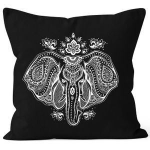 Kissenbezug Kissen-Hülle Mandala Elefant Elephant Boho Ethno 40x40 Autiga® schwarz 40cm x 40cm