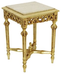 Casa Padrino Barock Beistelltisch Gold / Cremefarben - Prunkvoller Massivholz Tisch mit Marmorplatte - Barock Wohnzimmer Möbel