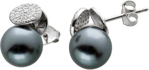 Ohrstecker Silber 925 synthetische Perlen weiße Zirkonia Steine
