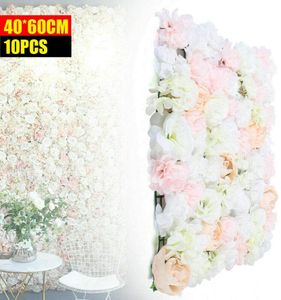 10 kusů Umělé květinové stěny Rose Wall Flowers Pillar Wall DIY pozadí Umělé květiny Panel pro zahradní svatební dekor 40 * 60cm Lotus barva