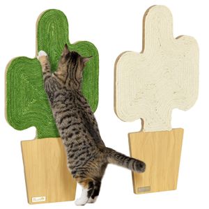 PawHut Kratzmatte Katze, 2er Set Katzenkratzbretter aus Juteseil, Katzen Kratzbrett mit Haken, Kratzwand für Katzen im Kakteen-Design, 30 x 60 cm