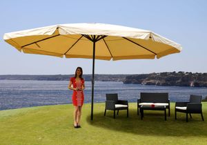 Sonnenschirm Meran Pro, Gastronomie Marktschirm mit Volant Ø 5m Polyester/Alu 28kg  creme ohne Ständer