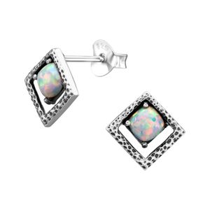 1 Paar Ohrringe Ohrstecker 925 Sterling Silber quadratisch synthetischer Opal in Aurora Borealis