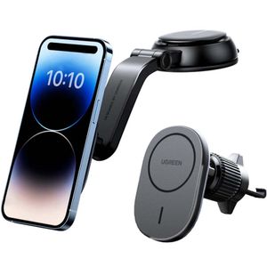 Ładowarka indukcyjna 2w1 MagSafe Ugreen CD345 do samochodu na kokpit/szybę/kratkę wentylacyjną - czarna