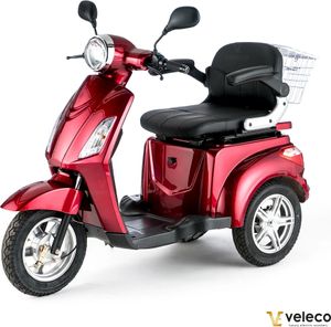 VELECO ZT15 Elektromobil - 3-Rad Mobilitätsroller - Elektromagnetische Bremse - Montiert und fahrbereit - Seniorenmobil - Alarm - 800W (Rot)