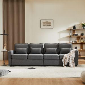 FORSMANO 4 Sitzer Sofa, Gerades sofa 4 sitzer, Leinen, hoher Rückenlehne, Armlehnen mit seitlichen Taschen, Wohnräume, Büros, 264x83x87cm, Dunkelgrau