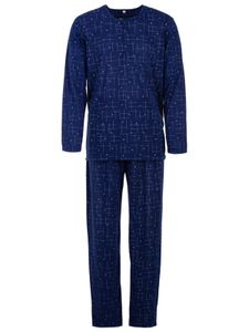 Herren Pyjama lang Knopfleiste mit Brusttasche geknöpft Baumwolle Schlafanzug, Farbe:Blau, Größe:L