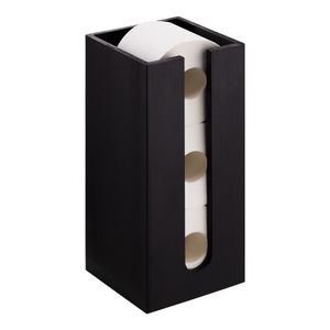 Navaris Bambus Toilettenpapier Rollenhalter - 15x15x33cm Ersatzrollenhalter frei stehend kompakt - Bambushalter für Badezimmer Gäste WC ohne Bohren - schwarz
