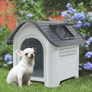 Hundehütte 'Bello' Hundehaus mit Dachluke 87 x 72 x 75 cm Kunststoff Weiß/Grau