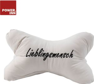 POWER INN Leseknochen | Bestickt | Beige "Lieblingsmensch" | Nackenkissen | Reisekissen