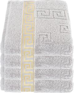 Luxus Medusa Handtücher 4er Set 50x90 cm - Silber / Hell Grau - feinste Ringgarn Baumwolle / Jacquard Webung / Hochflor Frottee mit Medusa Flachprägung und goldener Medusa Bordüre