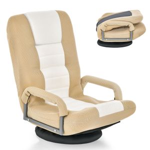 Podlahová stolička COSTWAY otočná o 360°, podlahová stolička so 6-polohovým nastaviteľným operadlom, čalúnená herná stolička, podlahová pohovka meditačná stolička do nosnosti 140 kg, lenivá pohovka (béžová)
