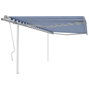 GelenkarmMarkise Klemmmarkise Balkonmarkise Sonnenschutz  Einziehbar mit Pfosten 4,5x3,5 m Blau und Weiß