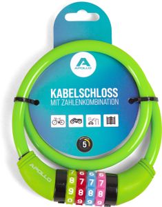Apollo Fahrradschloss mit Zahlen für Kinder, 10x650 mm, Scooter Schloss,Zahlenschloss - grün