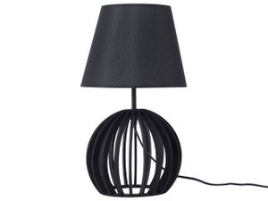 BELIANI Tischlampe Schwarz Holz 41 cm Stoffschirm Lampenfuß in Gitteroptik Kabel mit Schalter Landhausstil