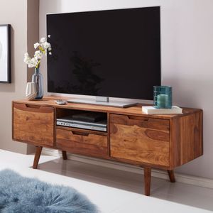 WOHNLING HiFi Lowboard AMANA Sheesham Massivholz Landhaus TV Kommode 135x51x45cm | Fernsehschrank Unterschrank mit Schublade & 2 Türen | Fernsehtisch Ablagefach | Fernsehkommode TV Möbel