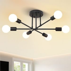 Schwarz Deckenleuchte Vintage Industrial Kronleuchter Lampe E27 (Ohne Glühbirne) 6 Flammig Metall Retro Deckenlampe Schlafzimmer Wohnzimmer Esszimmer