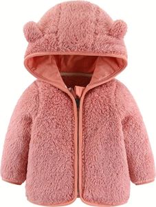 Cozy Bear-Ear Hooded Jacket for Toddlers - Girls & Boys Zip-Up Teddy Sweater - Warm Winter Outerwear, 80/6-12M
