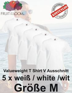 5er Pack Valueweight T Shirt Vausschnitt weiß M
