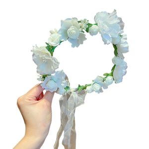 Blumen-Haarband für Damen, zum Schnüren, verstellbar, rutschfest, Prinzessinnen-Stil, Fee, Mädchen, Blumen, Kinder, Kranz, Foto-Requisite, Braut-Hochzeits-Stirnband, Blumenkrone, Haar-Accessoires, Beige