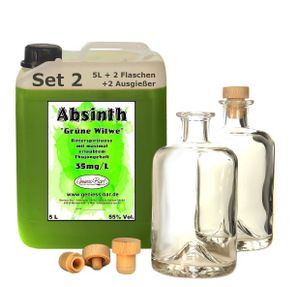 Absinth Die Grüne Witwe 5L Testurteil SEHR GUT(1,4) Mit maximal erlaubtem Thujon 35mg inkl 2 Flaschen 2 Ausgießer 55%Vol