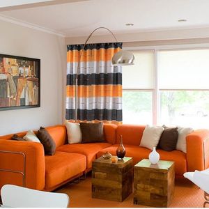 Fasttrade 2er Vorhänge mit dicken Streifen BxH 145x250 cm, Ösen, Set Wohnzimmer moderne und classische Inneneinrichtung, weiß-schwarz-orange