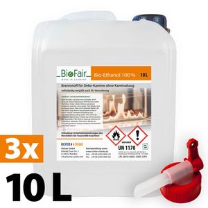 30L BioFair® Bioethanol 100% (3x10l) - PLUS Dosierhahn