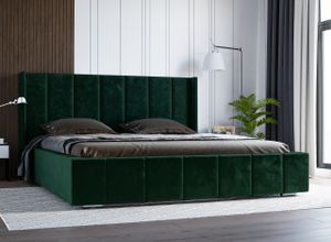 GRAINGOLD Schlafzimmerbett 180x200 Milano - Lattenrost, Kopfteil, Samtstoff - Doppelbett mit Bettkasten - Modern Polsterbett - Grün (Ikoo 13)