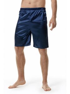 Männer Herren Einfarbige Seide Pyjamas Casual Einfarbige Shorts Simulation Seide Strandhose Navy blau,Größe L