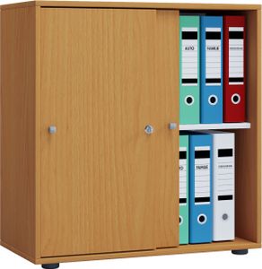 VCM Holz Büroschrank Ordner Aktenschrank Büromöbel Schrank Lona 2-fach Schiebetüren Buche