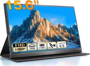 Portable Monitor 15.6 Inch 1920 x 1080 FHD Tragbarer Monitor IPS Display with Mini HDMI/USB C Built-in Speaker Eye Care Screen for PC, Laptop