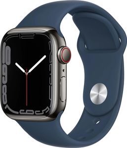 Apple Watch Series 7 GPS+Cellular 41mm Graphite Edelstahl Abyss Blue Sport Band Neu