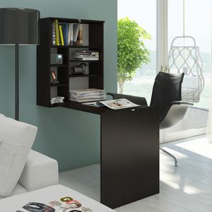 Selsey Wandschreibtisch ERION – Klappschreibtisch in Schwarz Matt mit Wandregal, Tischplatte 71 x 54 cm