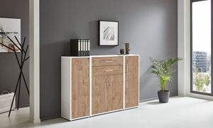 BMG Möbel Regalwand/Schrankwand, Office Edition Set 16, weiß / Gold Harbor Oak
