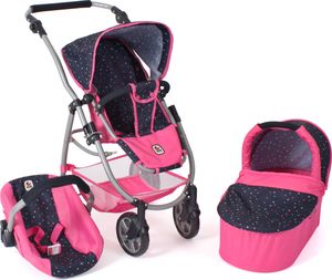 Bayer Chic 2000 - Kombi-Puppenwagen Emotion 2.0, 3-in1 Puppenwagen-Set mit Babywanne, Sportsitz und Puppenautositz, Puppenkinderwagen, Konfetti pink